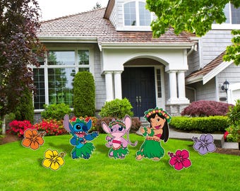 Lilo and Stitch Hawaiian Cutouts, Hawaiian Party Décor, Hawaiian Birthday Party Decor, Yard Signs, Outdoor Decor, Stitch Hawaiian Cutouts