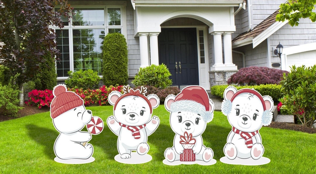 Cute Christmas Bears, Christmas Decor, White Bears Cutouts, Outdoor
