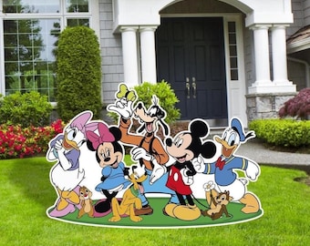 Mickey and Friends Cutout, Mickey Yard Signs, Happy Birthday Sign, Cartoon Cutouts