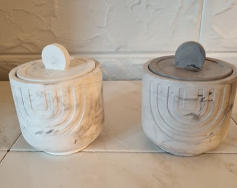 2er Set Keramik Dosen mit Deckel weiß / grau handgegossen
