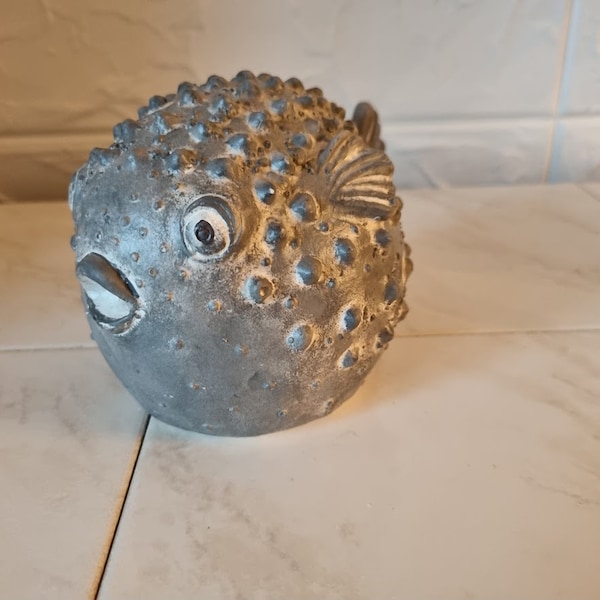 Keramikfigur Dekofigur Kugelfisch Keramik Figur Deko handgegossen Fisch