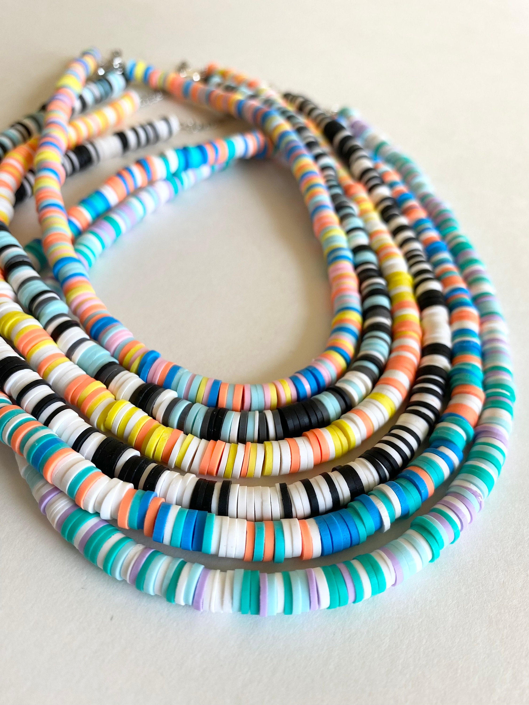 Adjustable Colorful Vinyl Heishi Disc Necklace, Stacking Necklace, Vinyl  Beads Necklace, Polymer Clay Beads, Heishi Beads Necklace 