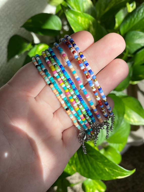 Colourful Summer Beaded Bracelet with seed beads – Dainty Rocks Jewellery