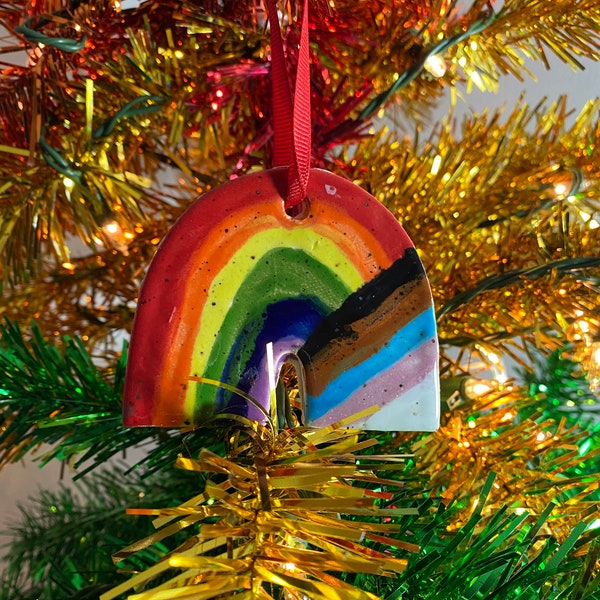 rainbow ornament, pride flag ornament, inclusive flag ornament, lgbtq ornament