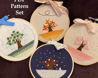 Set of Embroidery Pattern [PDF] Four Seasons Tree/ Instant download/ Beginner/ Easy Embroidery