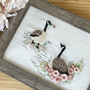 DIY Embroidery Kit: Canada Goose Couple, Spring Floral Design for 6-inch Hoop