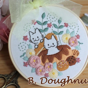 DIY Embroidery Kit Sweets & Cats handmade craft kit / Cute Kitty Embroidery Set/ Embroidery for beginner/ craft/ cupcake doughnuts macaron image 3