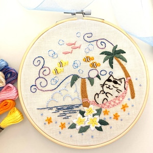 Cute Cat Embroidery Kit DIY Needlework Stick Figure Needlecraft for  Beginner Cross Stitch Artcraft(With Hoop)