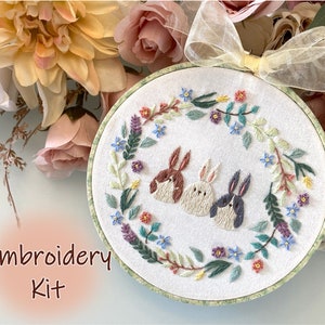 Bunny Embroidery DIY Kit: Botanical Spring Design, Beginner Friendly