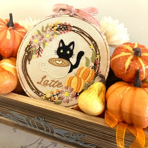 DIY Embroidery Kit Tea Time & Cat for 5 inch / Cute kitty/ Halloween design/ easy instruction for beginner /embroidery set / black cat image 8