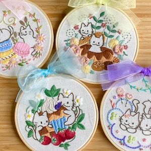 DIY Embroidery Kit Sweets & Cats handmade craft kit / Cute Kitty Embroidery Set/ Embroidery for beginner/ craft/ cupcake doughnuts macaron image 10