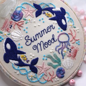 Embroidery Kit/ Summer Orca Design/ cute killer whale embroidery/ Hand Embroidery/ summer sea design/ easy DIY for beginner/ 6 inch image 4