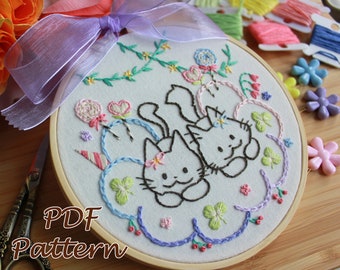 PDF Embroidery Pattern [Sweets & Cat] Candy DIY Embroidery design/ Beginner/ wall décor/ Cute design/ Cute Cat Craft hand embroidery pattern