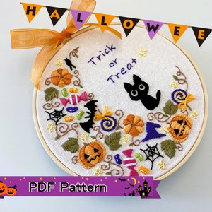 PDF embroidery pattern/ Halloween Cat/ easy embroidery pattern/ cute kitty/ autumn design/ instant download/ embroidery for 6 inch hoop/