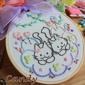 DIY Embroidery Kit Sweets & Cats handmade craft kit / Cute Kitty Embroidery Set/ Embroidery for beginner/ craft/ cupcake doughnuts macaron image 5