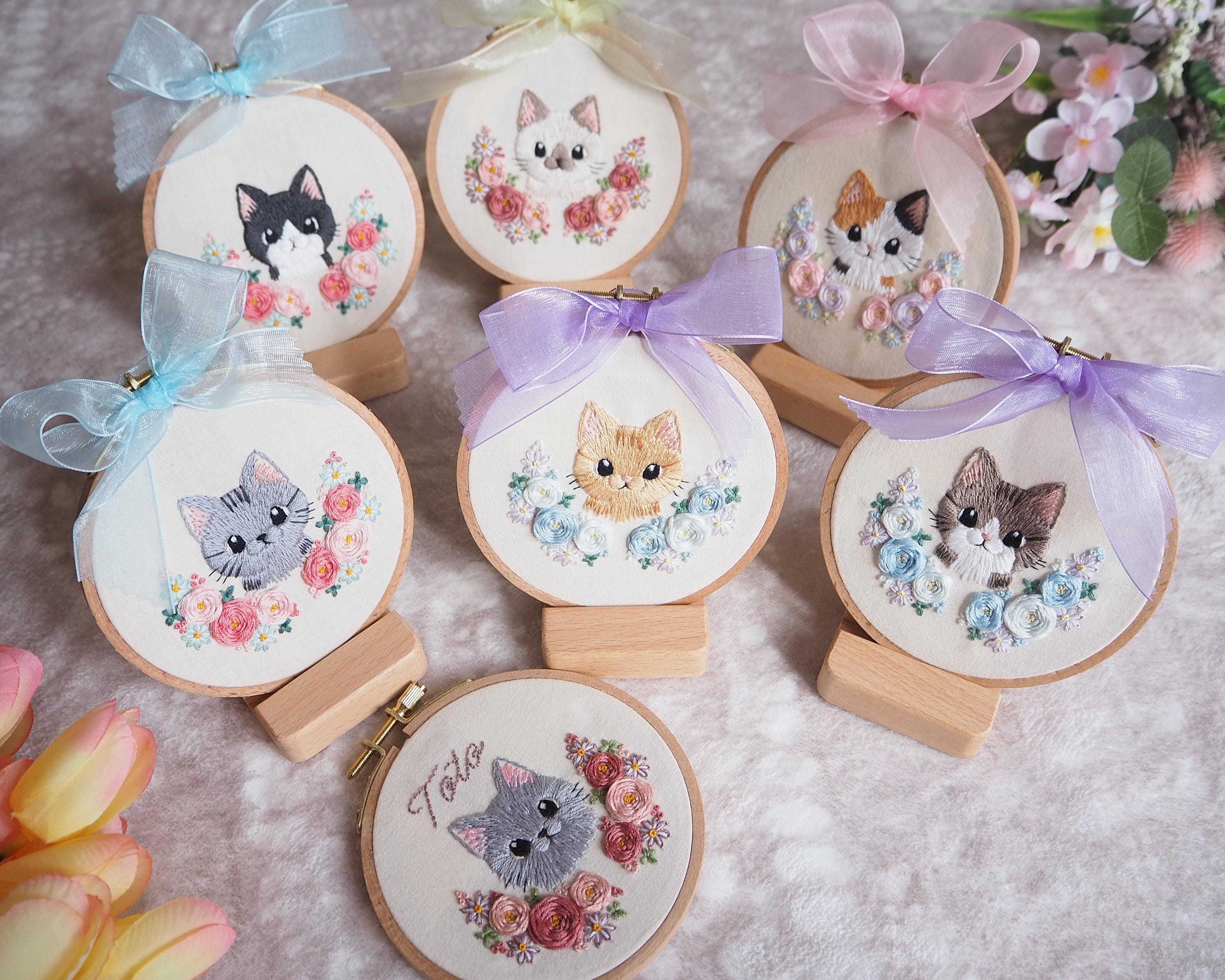 DIY 'My Cat' Embroidery Kit / All in one portrait kit / easy to follow instructions hand embroidery beginner cute cats kittens flowers