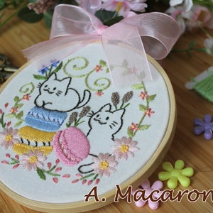 DIY Embroidery Kit Sweets & Cats handmade craft kit / Cute Kitty Embroidery Set/ Embroidery for beginner/ craft/ cupcake doughnuts macaron image 2