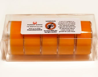 Samhain Scented Tea Light Candles, Soy, Pack of 5
