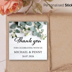 Adesivos personalizados de agradecimento por celebrar o casamento com eucalipto, adesivos para lembrancinhas de convidados, adesivo para presente de casamento, adesivo personalizado 6b