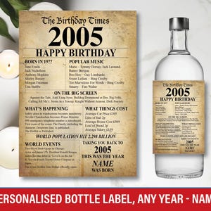 2005 21st  Personalised bottle label birthday Year born Facts For Wine Gin Vodka Rum Bacardi Whiskey happy Birthday  149