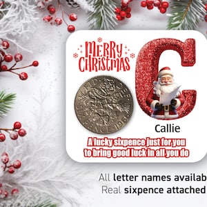 Nome da letra Presente de Natal Presente Moeda de seis pence da sorte Lembrança de Feliz Natal, Neto e Filha, Papai Noel Presente de Natal para Véspera de Natal 52