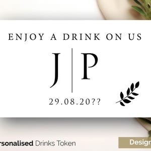Gepersonaliseerde moderne bruiloftsdrankje token gunst, aangepaste bruiloft gunst tokens - trouwbar tokens gratis drankje token GLOSS kaart 238