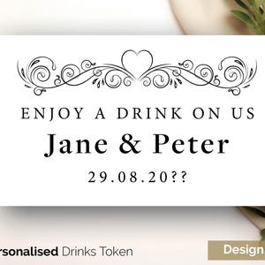 Regalo personalizado de corazón para celebrar bodas, fichas para bebidas, fichas para regalos de boda, fichas para barra de bodas, ficha para bebida gratis, tarjeta GLOSS 238