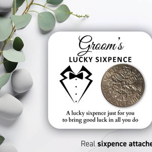 Idea de regalo para el novio - Moneda de seis peniques de la suerte - Regalo para el novio - Idea de regalo para el día de la boda Regalo de recuerdo de boda para el novio Recuerdo de la suerte Futuro esposo 04