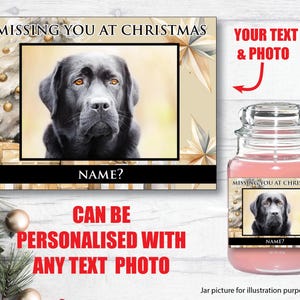 Missing you at Christmas Gepersonaliseerde fotokaars Cadeaulabel | Op maat gemaakt label | Kersteditie, Yankee Inspired herdenkingshond 233