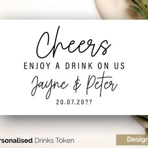 Bebida personalizada por nuestra cuenta. Ficha de recuerdo para bebidas de boda, fichas de recuerdo de boda personalizadas - Fichas de bar de boda. Ficha de bebida gratis. Tarjeta GLOSS 238