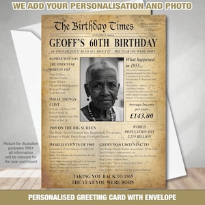 60e 1965 Gepersonaliseerde FOTO Foto Verjaardagswenskaart Feiten Nieuws Cadeauherinneringen / Geboortejaar Feiten Vader Moeder Nan Opa Vriend 151