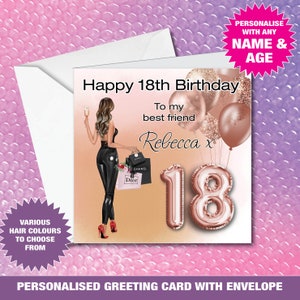Tarjeta de feliz cumpleaños personalizada para hija, hermana, mejor amiga, tarjeta de felicitación para fiesta de nieta, elección de peinado 27