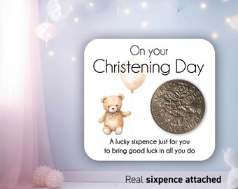 Regalo di battesimo, moneta da sei penny portafortuna, ricordo di battesimo per bambino e bambina, regalo di benedizione per figlia, figlio e nipote, regalo di nonna 09