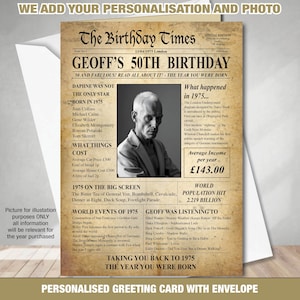 50e 1975 Gepersonaliseerde FOTO Foto Verjaardagswenskaart Feiten Nieuws Cadeauherinneringen / Geboortejaar Feiten Vader Moeder Nan Opa Vriend 151