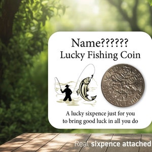 Regalo de Navidad personalizado para hombre, moneda de seis peniques de la suerte para pescar, regalo de pescador, regalo de cumpleaños para esposo, hermano, papá, amigo, regalo de 12