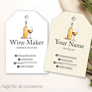 Etiquetas de regalo personalizadas para vino casero, etiquetas colgantes, etiquetas colgantes, cualquier texto, evento, Navidad, vino blanco, embalaje Kraft Fair 166