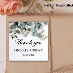 Adesivos personalizados de agradecimento modernos de eucalipto para lembrancinhas de casamento, adesivos para lembrancinhas de convidados, adesivos para presente de casamento, presente para noiva e noivo 06a