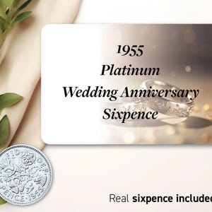 Presente de 70º aniversário de casamento de platina de seis pence de 1955 - para cartão de 70º aniversário de casamento - Moeda nostálgica de lembrança tradicional de 70 anos 41