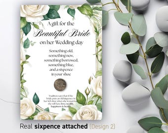 Tarjeta de regalo Lucky Sixpence Something Old para novias Recuerdo de boda Sixpence nupcial para zapato Something Old Regalo tradicional Regalo de novia 59