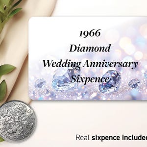 1966 Sixpence Diamond Wedding Anniversary Gift - in Organza Gift Bag - for 60th Card - Traditional Keepsake Gift 60 Years Nostalgic Coin 41