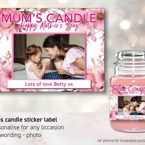 Muttertag Personalisierte Fotokerze Geschenkaufkleber | Maßgeschneidertes Label | Mama Mama Mutter Geschenkglas Label Soy Wax Yankee inspiriert 03