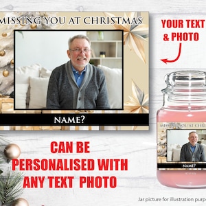Ich vermisse dich zu Weihnachten Personalisierte Fotokerze | Maßgeschneidertes Label | Weihnachtsausgabe, Yankee inspirierter Erinnerungshund 233
