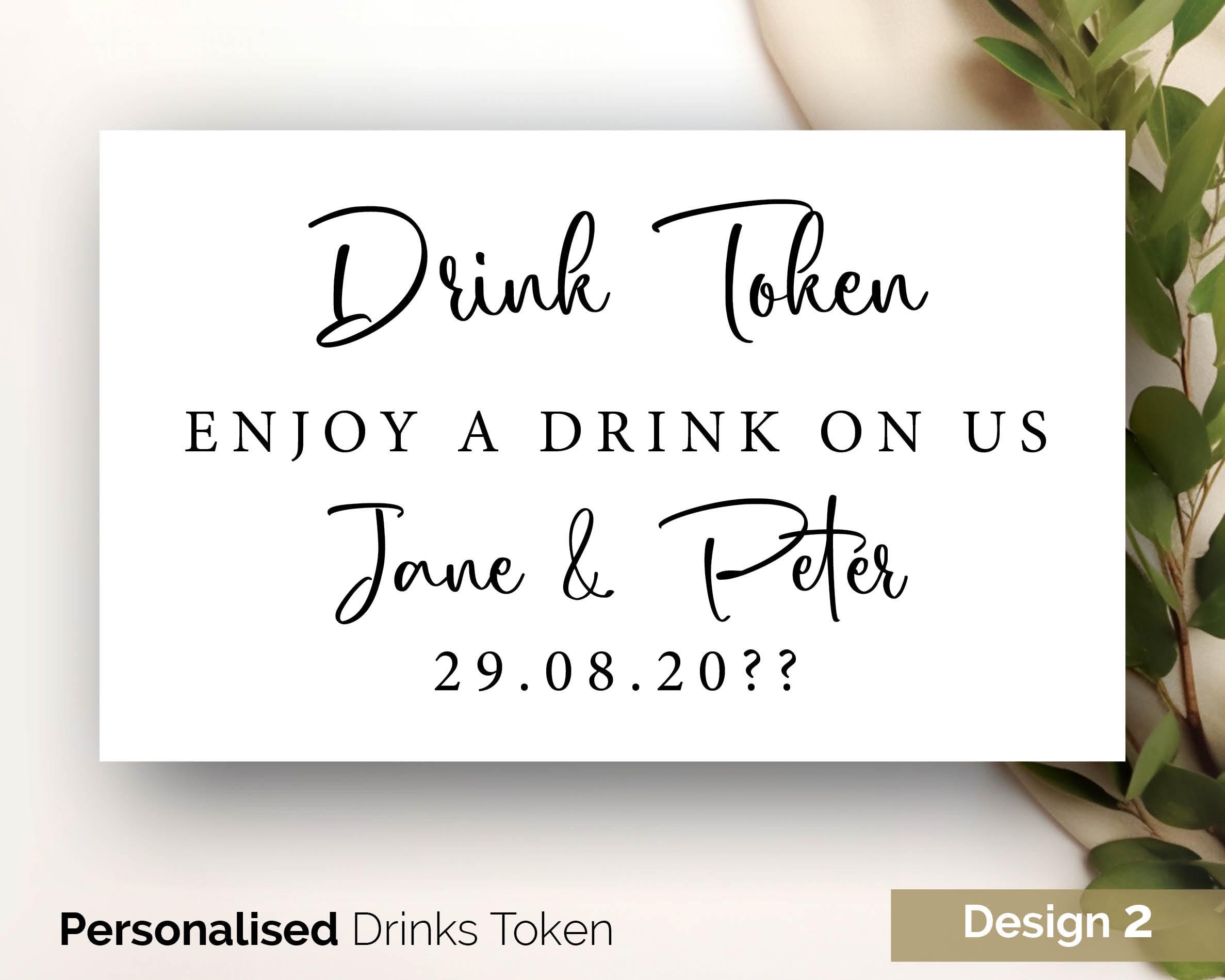Gepersonaliseerde gratis drankje bruiloftsdrankje token gunst, aangepaste bruiloft gunst tokens - bruiloft bar tokens gratis drankje token GLOSS kaart 238