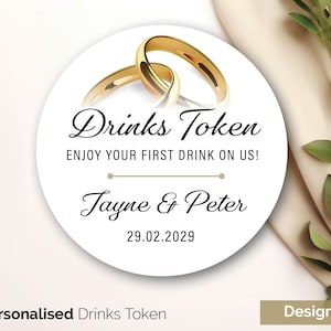 Anillos de boda de oro personalizados, fichas de bebida, fichas de recuerdo de boda personalizadas - Fichas de bar de bodas Ficha de bebida gratis por nuestra cuenta Tarjeta GLOSS 237