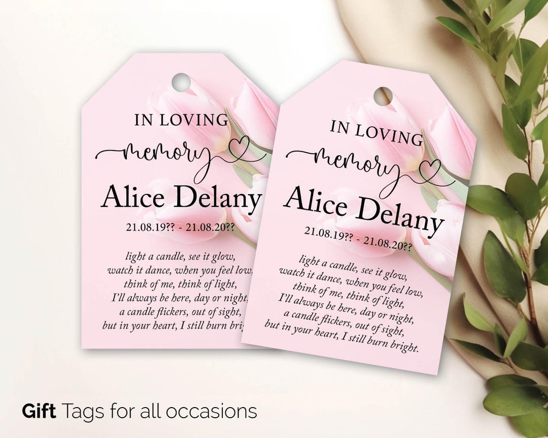 In Memory Small Tags Tulip Personalised Light Poem Gift Tag Memorial Candle Favour Tag, in ...