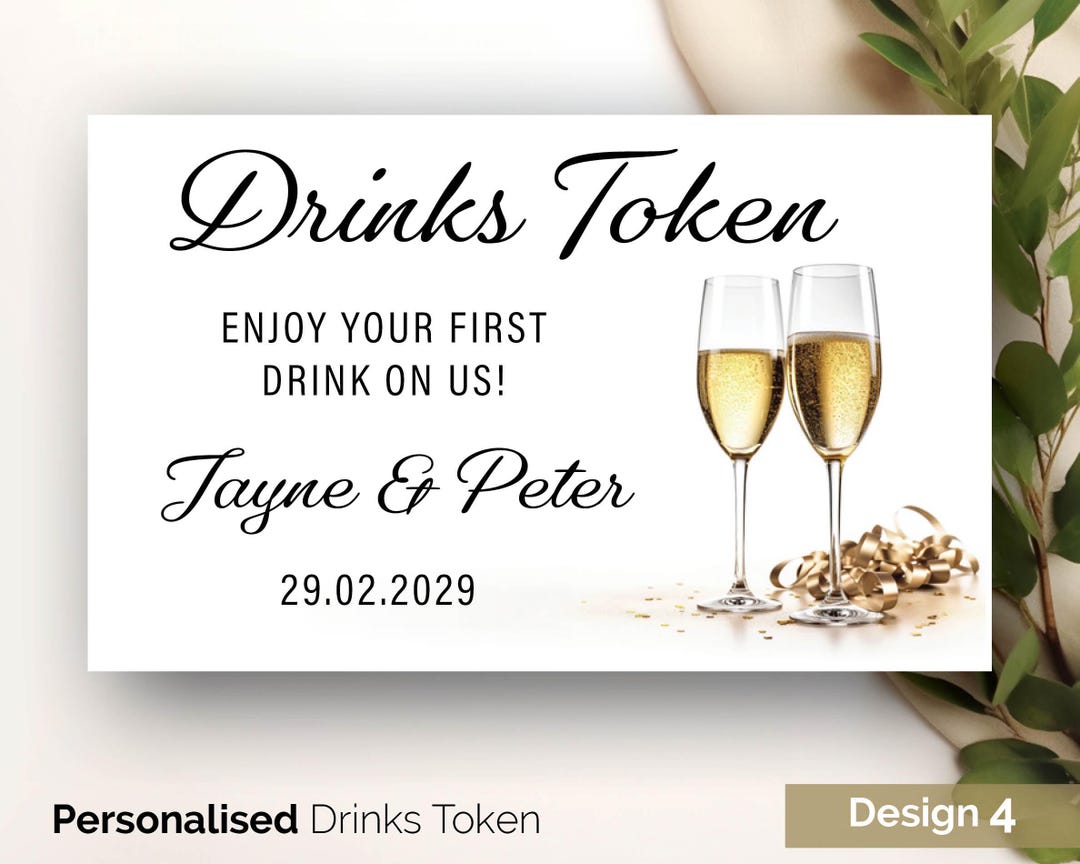 Personalised Champagne Wedding Drinks Token Favour, Custom Wedding ...