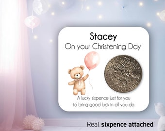 Personalised Christening Gift Lucky Sixpence Coin On your Christening Day Keepsake For Girls, Blessing For Daughter Niece Granddaughter 09