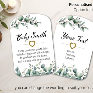 Etichette regalo personalizzate per baby shower, bomboniera con candela a forma di fiore di eucalipto, poesia con nome del bambino per confezioni e regali, etichetta sospesa, futura mamma 131