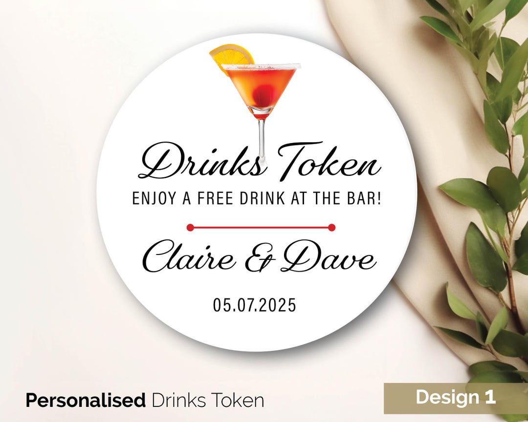 Personalised Cocktail Wedding Drinks Token Favour, Custom Wedding ...
