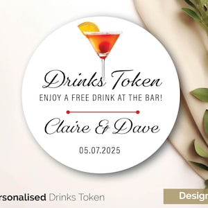 Ficha de bebida personalizada para cóctel o boda, fichas de recuerdo de boda personalizadas - Fichas de bar de cumpleaños Ficha de bebida gratis por nuestra cuenta Tarjeta GLOSS 177